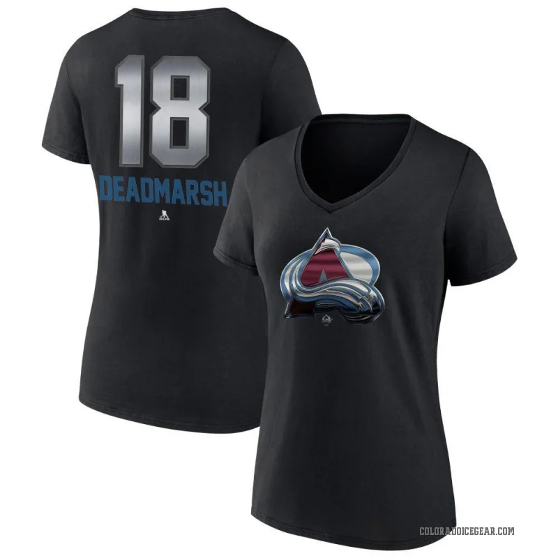 Adam Deadmarsh Women's Black Colorado Avalanche Midnight Mascot Logo V-Neck T-Shirt