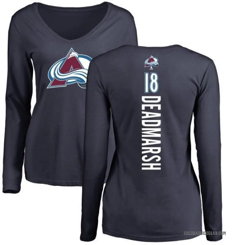 Adam Deadmarsh Women's Navy Colorado Avalanche Backer Long Sleeve T-Shirt -