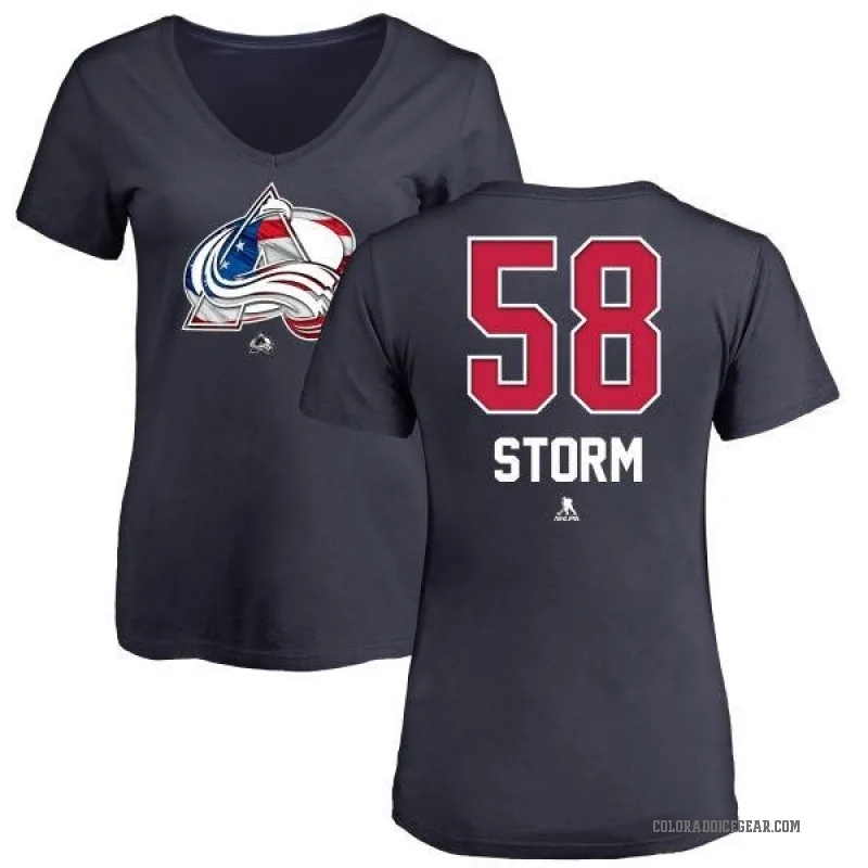 Ben Storm Women's Navy Colorado Avalanche Name and Number Banner Wave V-Neck T-Shirt -