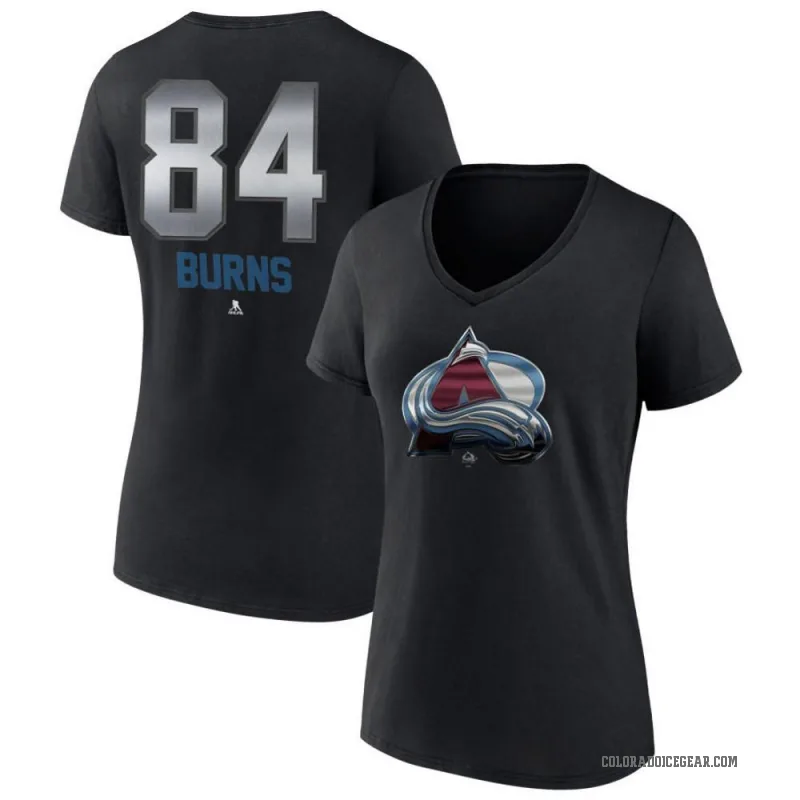 Brent Burns Women's Black Colorado Avalanche Midnight Mascot Logo V-Neck T-Shirt