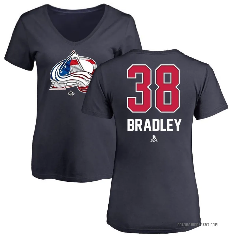 Chase Bradley Women's Navy Colorado Avalanche Name and Number Banner Wave V-Neck T-Shirt -