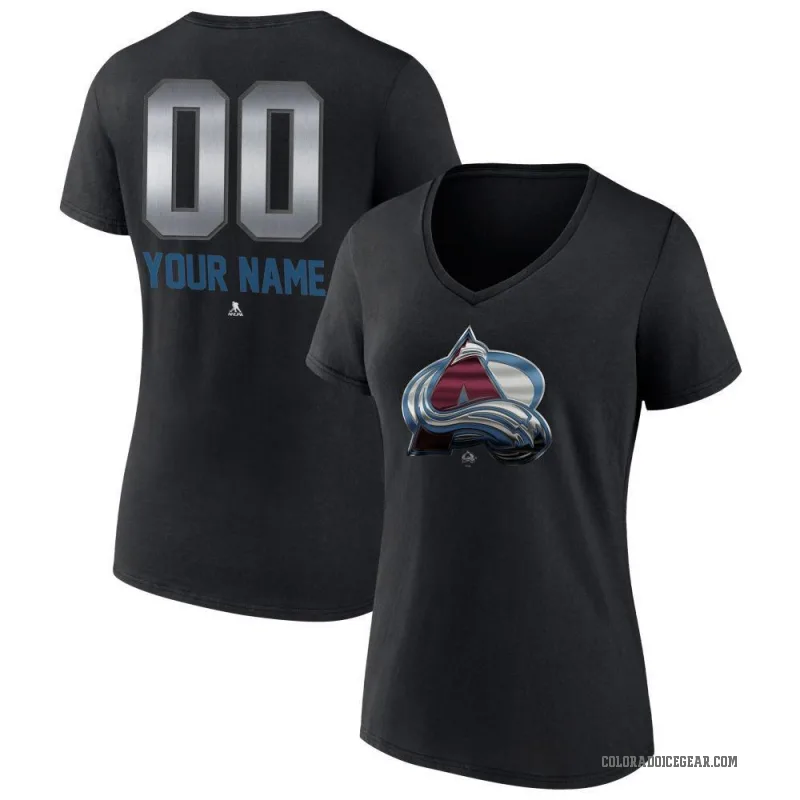 Custom Women's Black Colorado Avalanche Midnight Mascot Logo V-Neck T-Shirt