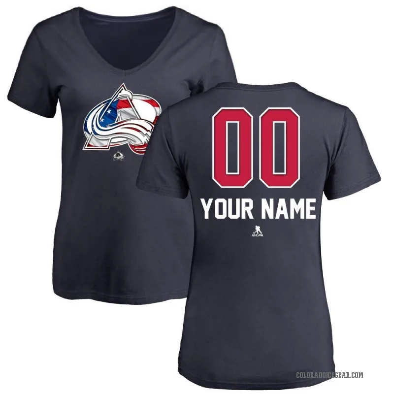 Custom Women's Navy Colorado Avalanche Name and Number Banner Wave V-Neck T-Shirt -