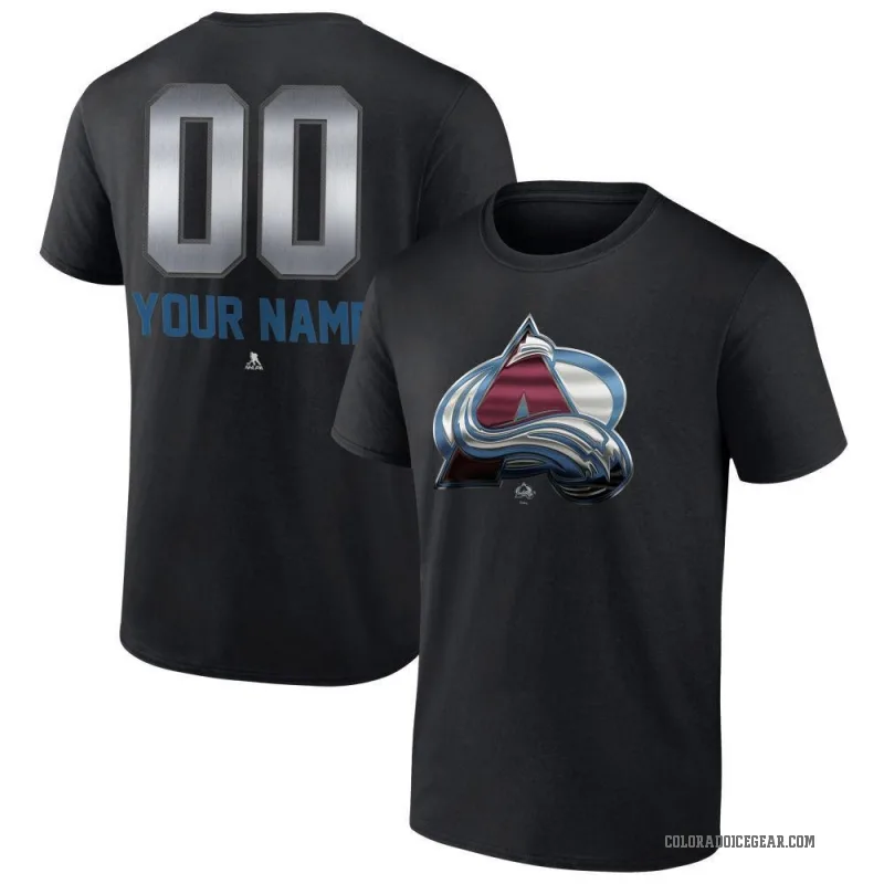 Custom Youth Black Colorado Avalanche Midnight Mascot Logo T-Shirt