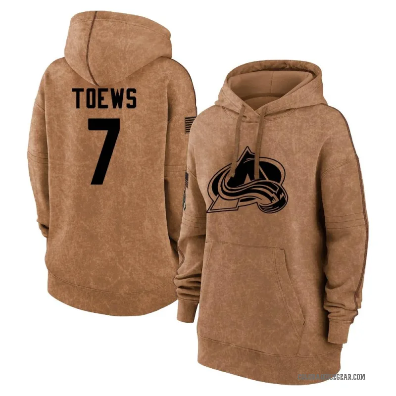 Devon Toews Women's Brown Colorado Avalanche 2023 Salute to Service Pullover Hoodie