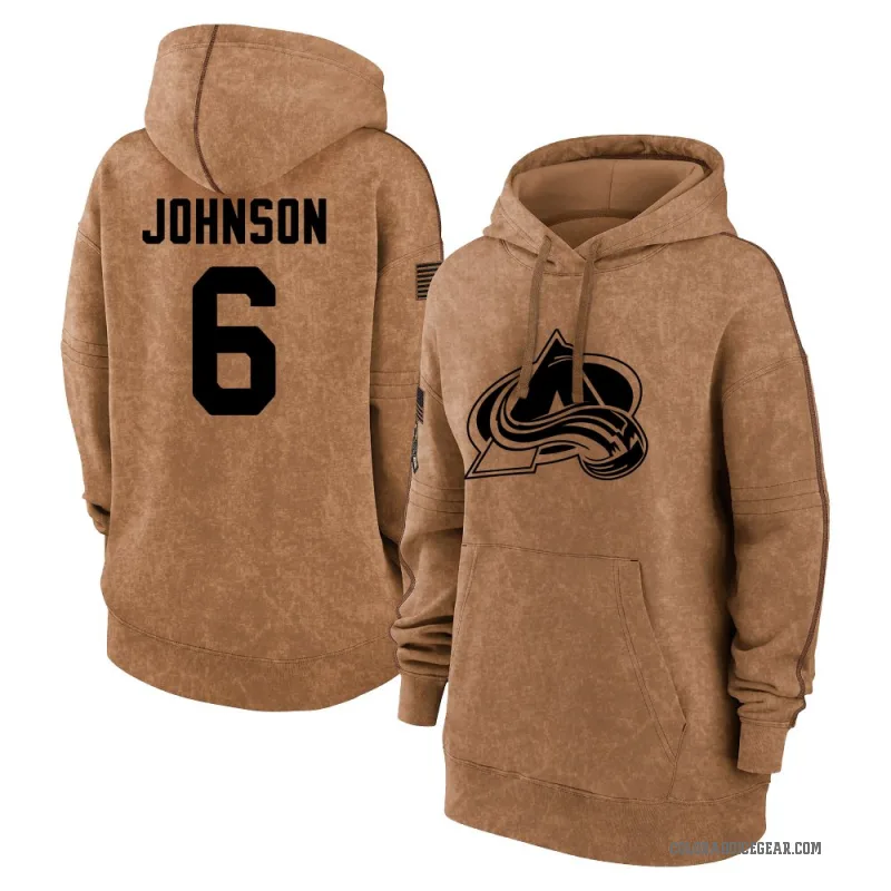 Erik Johnson Women's Brown Colorado Avalanche 2023 Salute to Service Pullover Hoodie