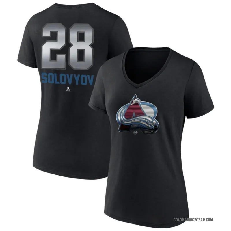 Ilya Solovyov Women's Black Colorado Avalanche Midnight Mascot Logo V-Neck T-Shirt