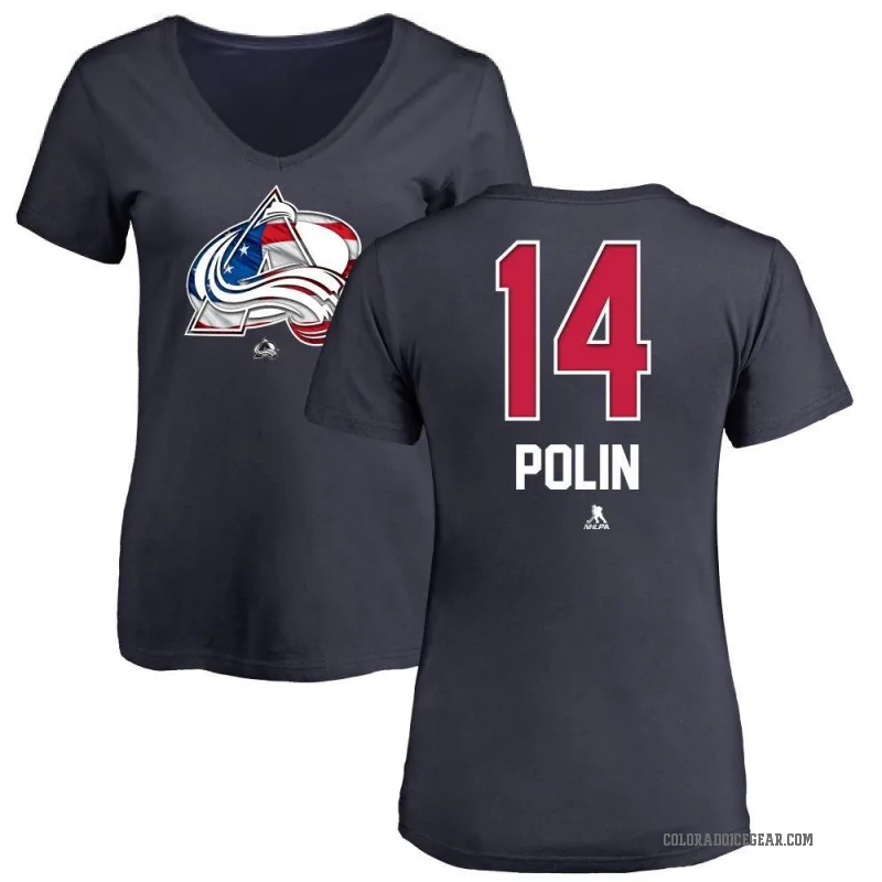Jason Polin Women's Navy Colorado Avalanche Name and Number Banner Wave V-Neck T-Shirt -