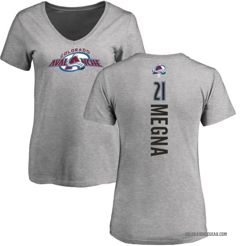 Jayson Megna Women's Ash Colorado Avalanche Backer T-Shirt -