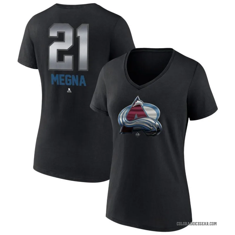 Jayson Megna Women's Black Colorado Avalanche Midnight Mascot Logo V-Neck T-Shirt