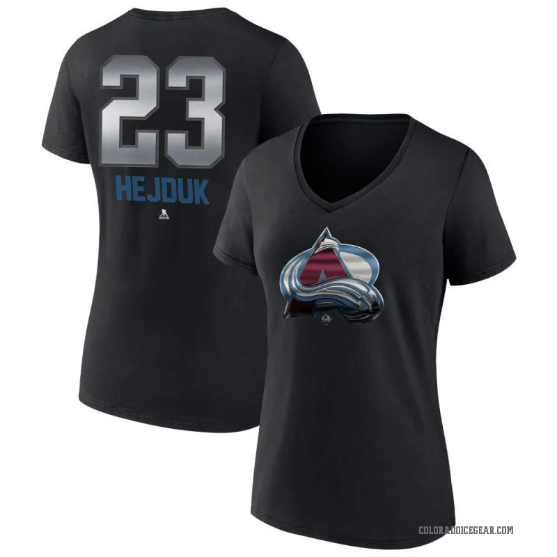 Milan Hejduk Women's Black Colorado Avalanche Midnight Mascot Logo V-Neck T-Shirt