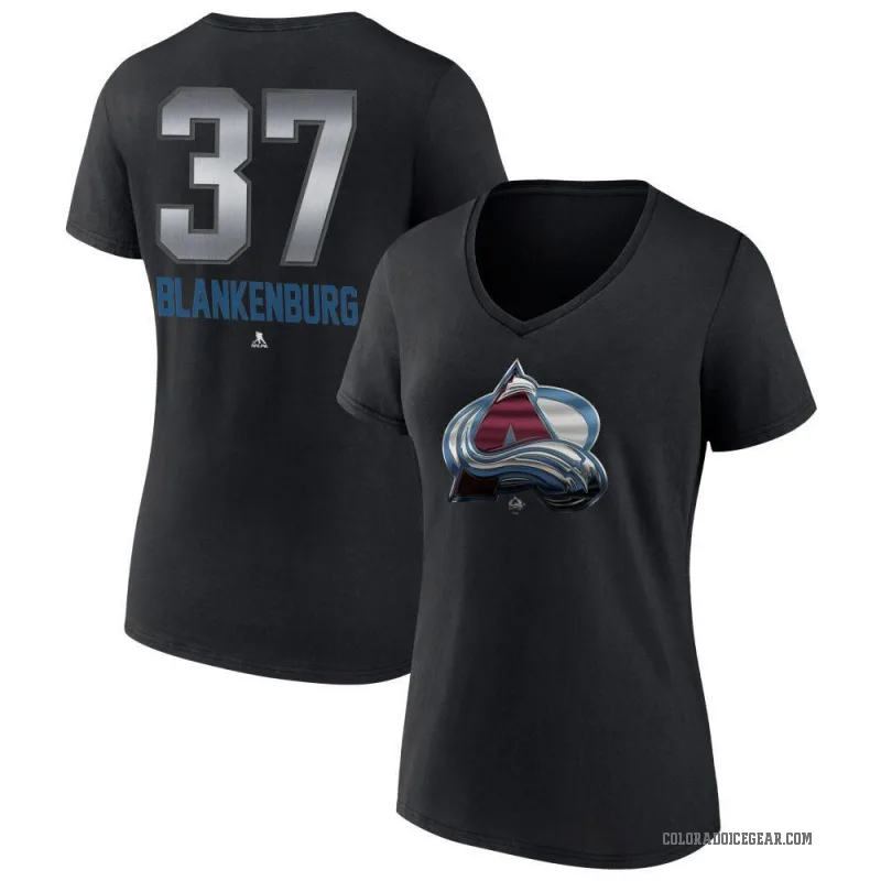 Nick Blankenburg Women's Black Colorado Avalanche Midnight Mascot Logo V-Neck T-Shirt