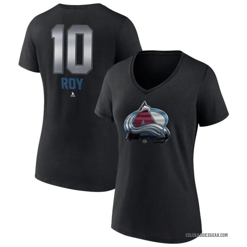 Nicolas Roy Women's Black Colorado Avalanche Midnight Mascot Logo V-Neck T-Shirt