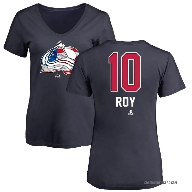 Nicolas Roy Women's Navy Colorado Avalanche Name and Number Banner Wave V-Neck T-Shirt -
