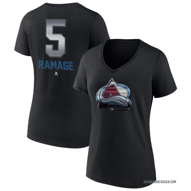 Rob Ramage Women's Black Colorado Avalanche Midnight Mascot Logo V-Neck T-Shirt