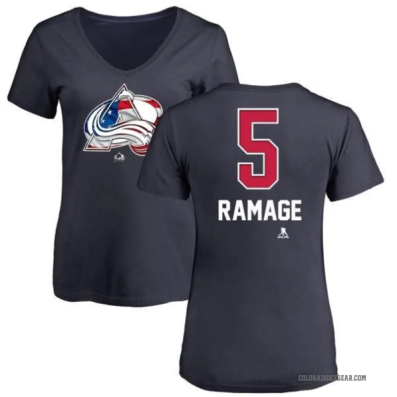 Rob Ramage Women's Navy Colorado Avalanche Name and Number Banner Wave V-Neck T-Shirt -