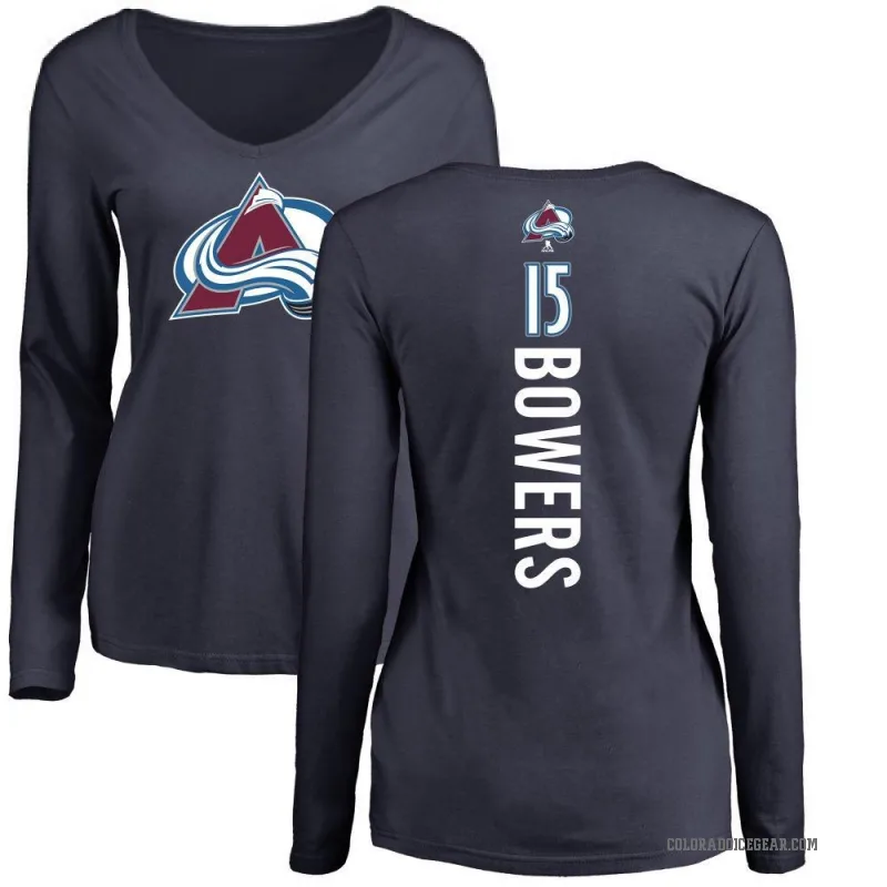 Shane Bowers Women's Navy Colorado Avalanche Backer Long Sleeve T-Shirt -